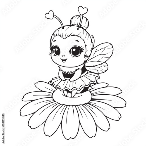 Cute Bee Princess on Flower