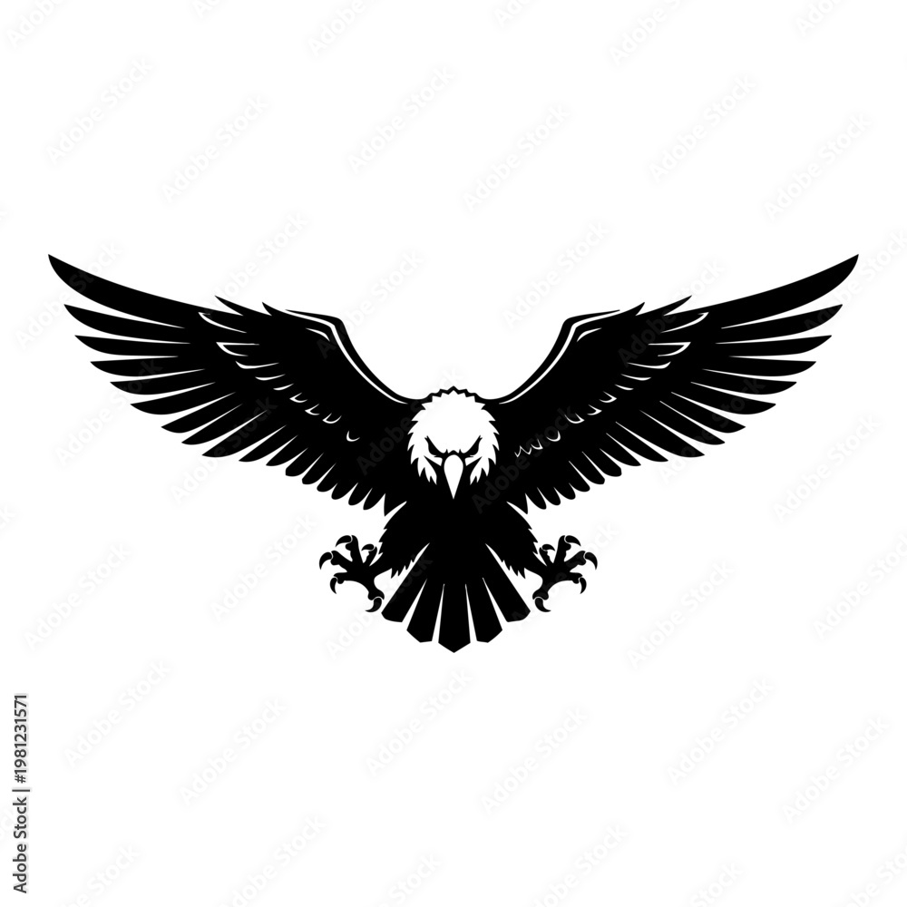 Fototapeta premium Majestic Bald Eagle with Wings Spread in Silhouette Against White Background