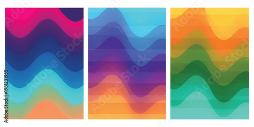 Abstract Colorful Wavy Gradient Background Set with Smooth Fluid Shapes and Modern Vibrant Layers for Creative Design, Posters, Wallpapers, and Digital Artwork