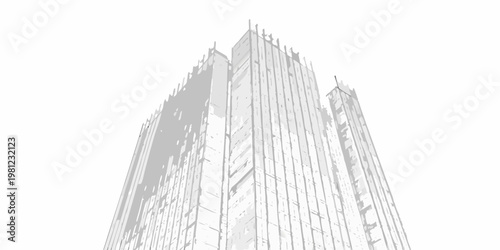Sketch of a tall modern skyscraper reaching toward the sky