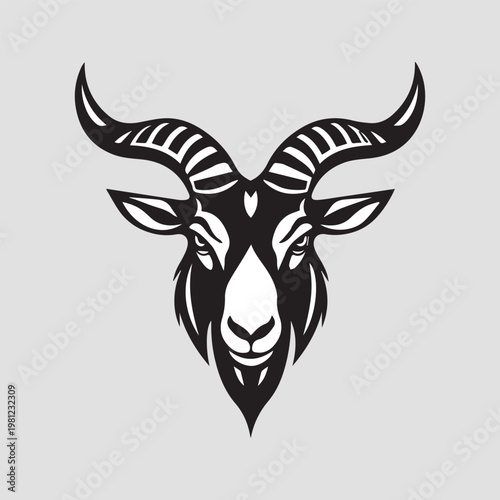 Goat Head Logo Flat Black Modern Minimal Emblem Vector Isolated on White