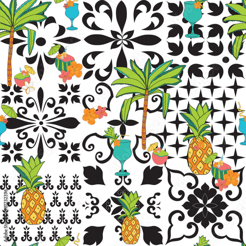 Pineapple Tropical Make you think of Hawaii , Caribbean Maldives, Bora Bora , Bali , Hawaii , and Seychelles, Mauritius, with coconuts , margarita, sea sores, beautiful beaches ,exotic fruits plants, 