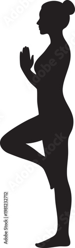 Foto Yoga Woman Tree Pose Isolated Silhouette Vector Clipart Graphic