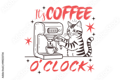 Cat coffee lover it's coffee o'clock whimsical feline barista design