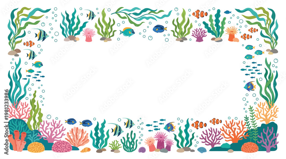 Fototapeta premium Colorful Coral Reef Border Frame.