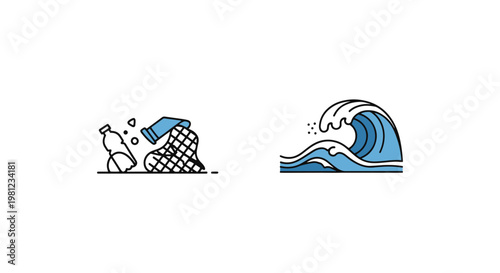Save the Ocean Line art vector modern abstract design