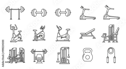 Various gym equipment for strength training.