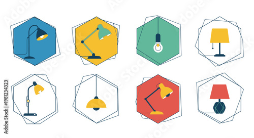 Collection of desk lamps in colors.