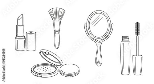 Makeup Brushes and Cosmetic Products Display.