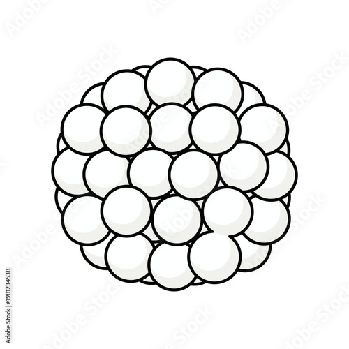 A perfectly stacked spherical arrangement of numerous uniform white balls creates a striking pattern.