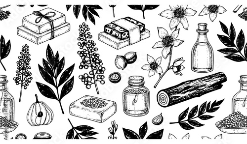 Symplocos Racemosa Lodhra Seamless Pattern Botanical Cosmetic Vector