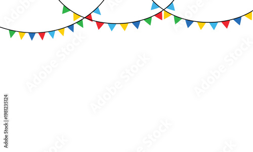 Colorful party bunting flags on string for celebration and festive decoration.