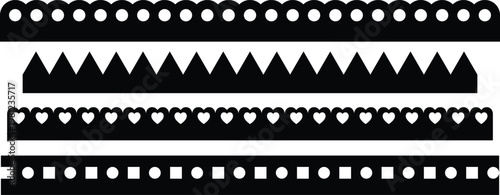 Decorative Border Silhouette Set: Scalloped Edge, Zig-Zag Dividers, and Heart Pattern Elements