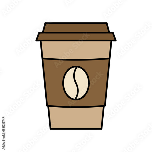 A takeaway coffee cup with a coffee bean logo is perfectly illustrated on white.