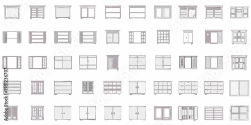 Collection of various cabinet designs arranged in a grid pattern