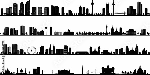 Berlin skyline silhouette repeated in rows black and white graphic