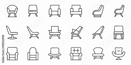 Collection of various chair outlines in a simple line art style