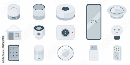 Collection of modern smart home devices and wireless technology icons