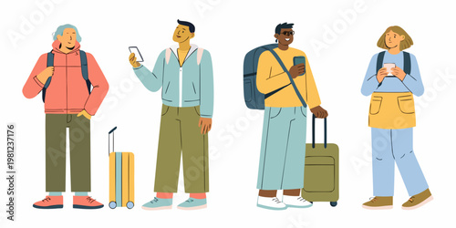 Diverse group of people with luggage seemingly traveling or commuting
