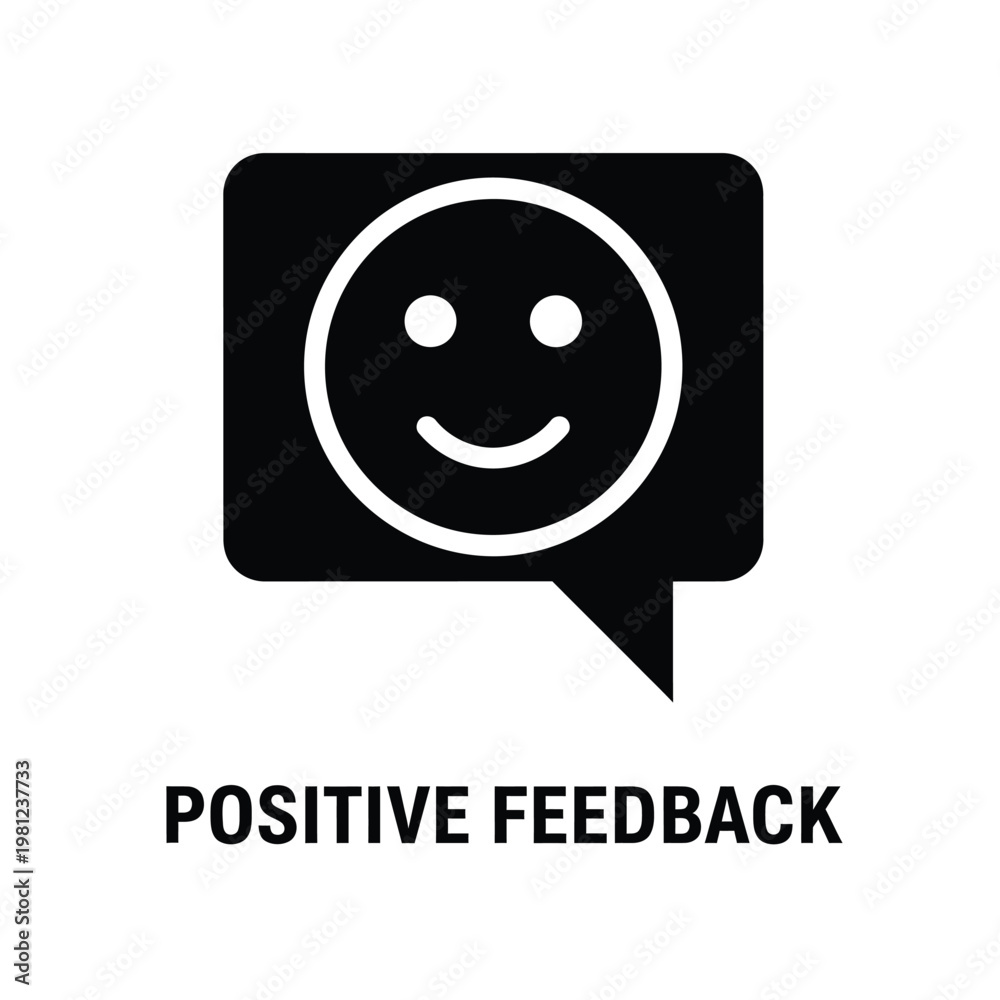 Fototapeta premium A minimalist black icon of a speech bubble containing a smiling face accompanied by text reading positive feedback