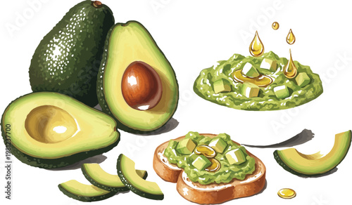 Fresh avocado and guacamole with tortilla chips and lime garnish Vector