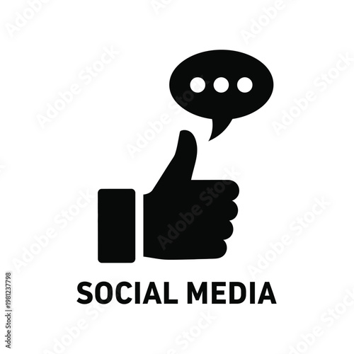 A black silhouette depicts a hand giving a thumbs up gesture next to a speech bubble high quality professional detailed