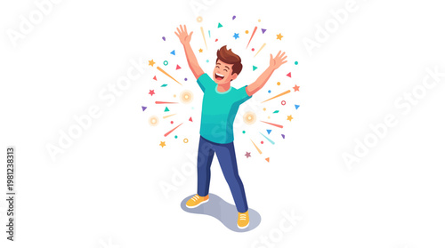 Man Celebrating with Confetti Joy.