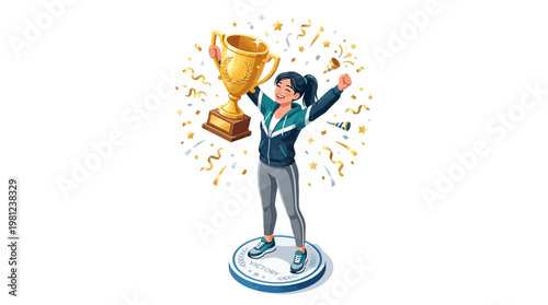 Man Holding Trophy Cup High.