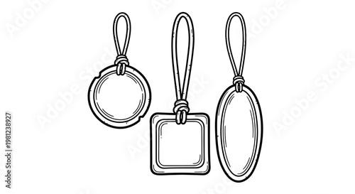 Black and white linear hanging tags collection - round, square, oval