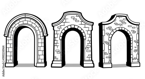 Classic stone arches in black and white architectural style
