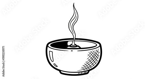 Minimalist black and white tea cup with steam drawing