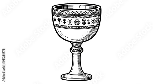 Ornate vintage chalice with intricate pattern in black and white
