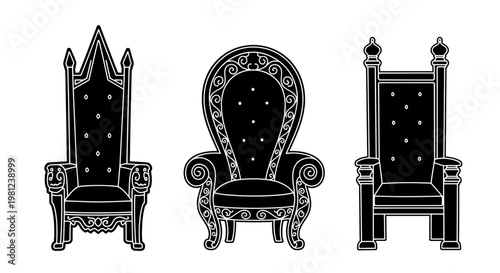 Ornate black throne chairs collection in linear style