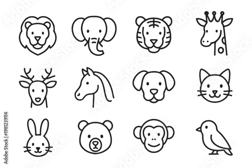 Animals Icon Set – Minimal Line Wildlife and Pet Vector Collection