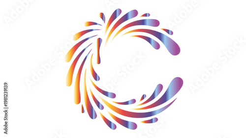 Colorful abstract swirl of fluid shapes in a crescent formation with fluid art motion design modern art