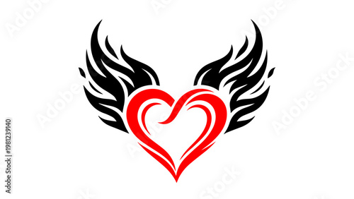 Heart with stylized wings in tribal design a heart symbol adorned with tribal-style wings representing freedom or love abstract