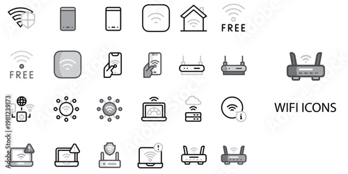 WIFI simple New concept 24 color icons set .Vector illustration.