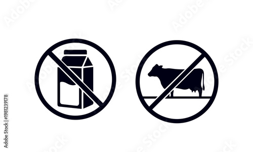 Lactose Free Symbol Label with Milk Bottle Icon, Dairy Free Sign Black and White Vector Design