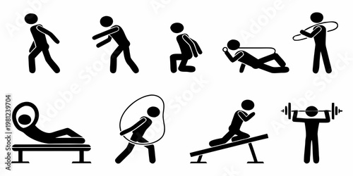 Foto Stick figures demonstrate a variety of different physical exercise activities