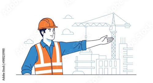 Construction site supervisor pointing and directing work.