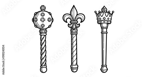 Ornate royal scepters: medieval symbols of power and authority