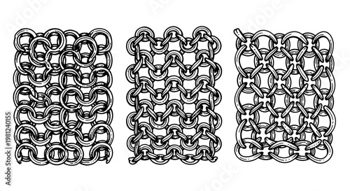 Three knitting patterns: detailed hand-drawn yarn designs