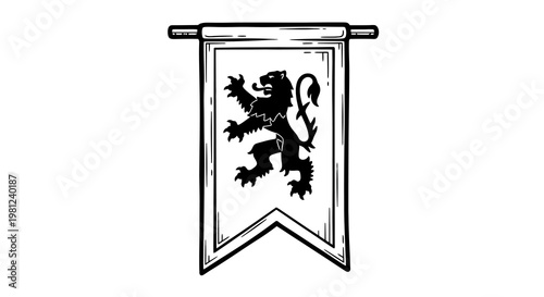 Heraldic lion banner in monochrome for medieval and fantasy themes