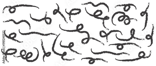 abstract black hand drawn Chinese brush stroke, paint spiral design. Chinese brush swish, swoosh brush wave doodles. vector illustration.