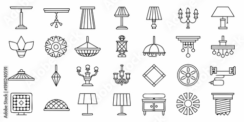 Collection of various line art lamp and lighting fixture designs