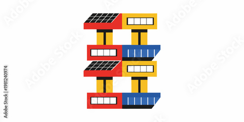 Stylized illustration of colorful stacked building blocks resembling a tower