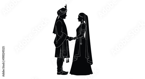 Indian couple in traditional wedding attire a striking silhouette
