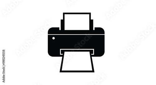 Black silhouette of a modern printer on a white background silhouette