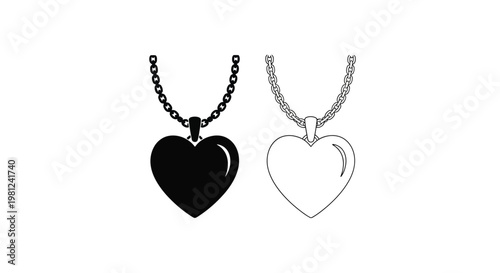 Two heart necklaces one black and one white in graphic silhouette