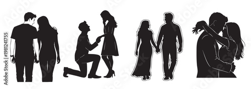 Couple silhouettes: romantic moments and marriage proposals with silhouette proposal engagement relationship